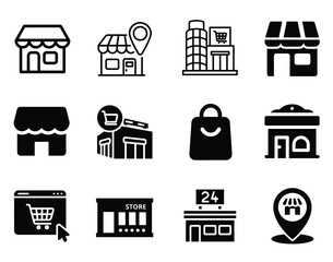 Flat vector store icon, modern shopping cart design, online store concept, e-commerce and retail illustration, scalable vector graphic, suitable for web and app interfaces