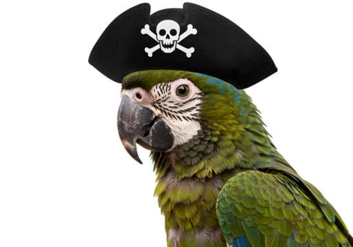 Illustration Of Parrot Wearing Pirate Hat With Skull Isolated