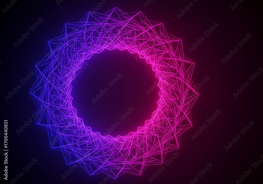 Poster abstract neon circle with pink and blue glowing lines creating a portal, perfect for modern design a