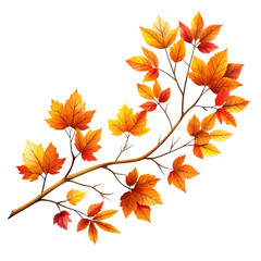 Obraz premium Autumn Maple Leaves Branch Illustration in Warm Colors on transparent background