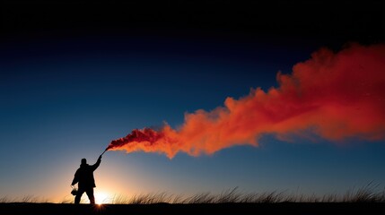 Fototapeta premium Silhouette with Red Flare Against Sunset Sky