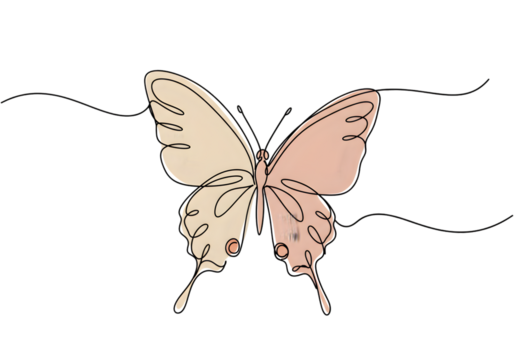 Illustration of Pastel Butterfly with Outlined Wings on Transparent Background