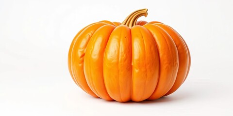 Obraz premium A vibrant orange Halloween pumpkin, perfectly carved, sits on a pristine white background, isolated, cute