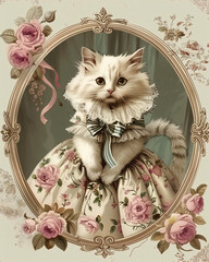 A cute Victorian Cat you have never seen in Floral Dress.