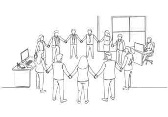 Illustration of People Holding Hands in a Circle on Black Background