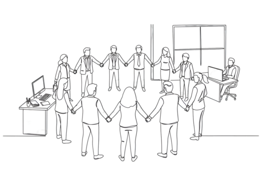 Illustration of People Holding Hands in a Circle on Black Background