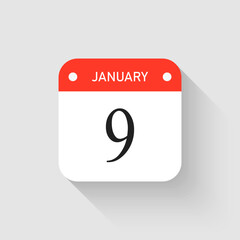 Vector icon page day calendar - 9 January month