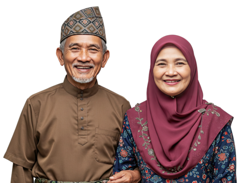 Happy elderly Asian couple standing close Smiling together. International Day of Older Persons
