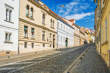 Old paved Mesnicka street of Zagreb upper town, capital of Croatia 