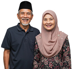 Happy elderly Asian couple standing close Smiling together. International Day of Older Persons