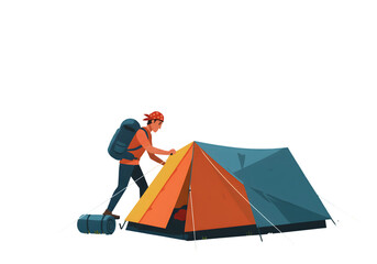 Illustration Of Person Erecting Tent For Camping On Black Background