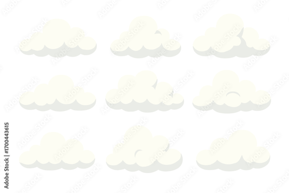 Poster collection of cute cartoon clouds in various simple shapes for weather icons and sky design elements