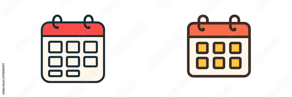 Poster calendar icon set for schedule and date planning, agenda symbol for web and mobile app interface des