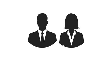 Avatar , generic profile icons male and female silhouettes in business attire
The image features two silhouettes of adults, one male and one female, against a plain white background.