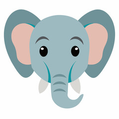 Obraz premium Cute Cartoon Elephant Head Illustration with Large Ears and Small Tusks on a White Background