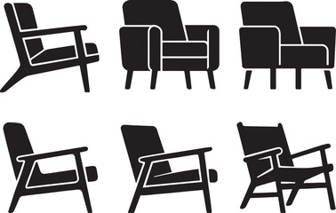 Fototapeta premium Set of six modern and vintage lounge chairs icons.