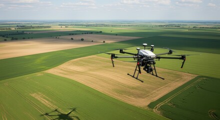 Medium shot showing a drone following a preset flight pattern mapping large farmland areas to monitor crop growth and identify problem zones