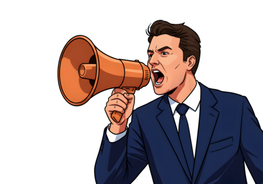 Illustration Of Pixelated Man Yelling Into Orange Megaphone With Black Background