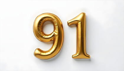 91 number air inflatable balloon isolated on white background