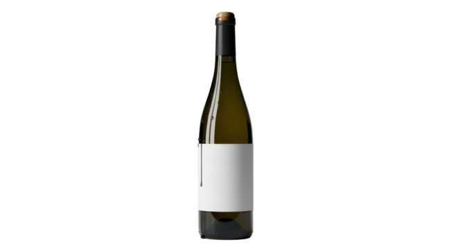Bottle of white wine with blank label isolated on transparent background
