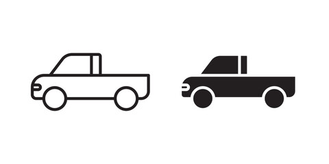 Pickup truck icon. Truck side view. Vector illustration with stroke and fill on a white background. 