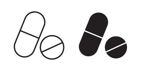 Pill icon . Vector illustration with stroke and fill on a white background.