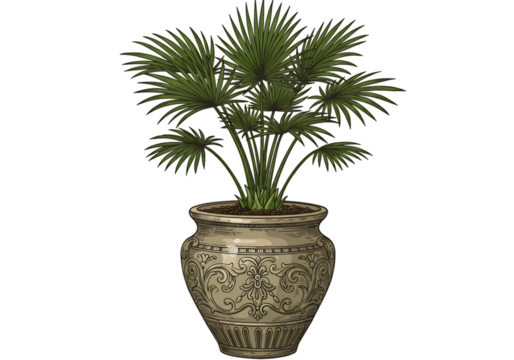 Illustration Of Potted Plant With Green Foliage Isolated On Transparent Background