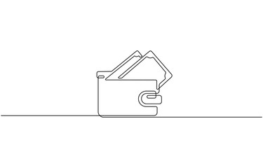 Continuous one line drawing of Wallet with paper money. Single line drawing illustration of Money in wallet. Finance concept vector art design.