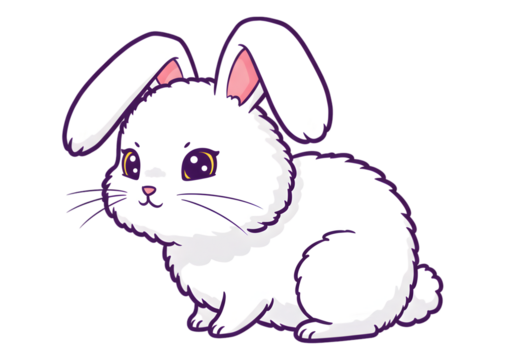 Cute White Pixel Rabbit Illustration With Pink Ears on Transparent Background