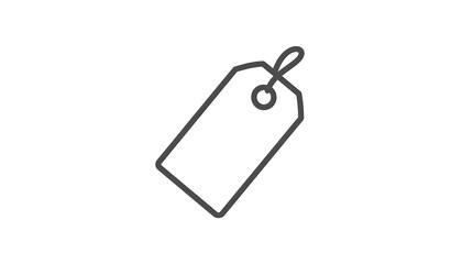 Simple, outlined icon of a rectangular price tag with a string loop and a small circle, presenting a basic retail item.
