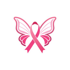 Pink butterfly wings formed by a breast cancer awareness ribbon