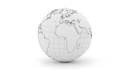 Simple White Globe with Black Outline Map