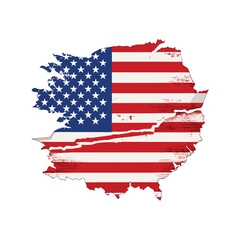 Distressed american flag in the shape of the united states