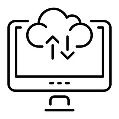 An outline style icon depicting cloud transfer