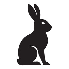 Vector art of a black silhouette of a rabbit sitting, side view