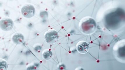 Abstract nanoscale network visualization showcasing interconnected spheres and nodes