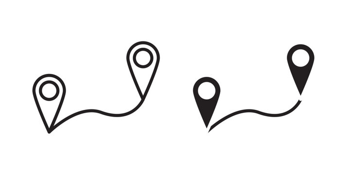 Route icon . simple 2 pins path searching flat design.  for app ads logotype web website button UI UX interface elements . Vector illustration with stroke and fill on a white background.
