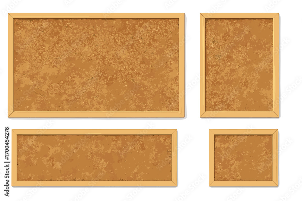 Poster Set of realistic cork boards with wooden frames in different sizes isolated on a white background for office or school notices
