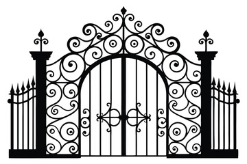 Intricate Black Wrought Iron Gate and Fence with Ornate Scrollwork Design