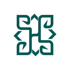 elegant letter H logo icon vector with leaf element in line style design