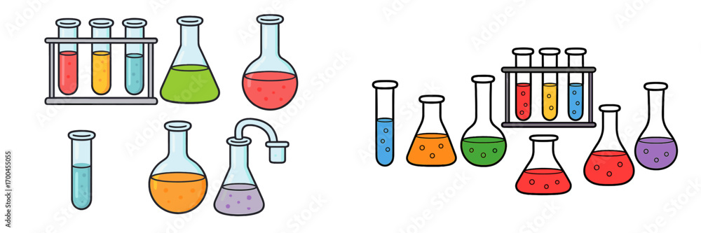 Aufkleber collection of colorful laboratory glassware including test tubes and flasks for science experiments 