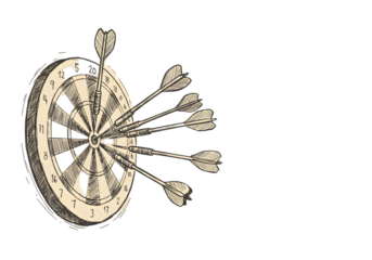Dartboard Illustration Showing Arrows Hitting Target on Isolated Background