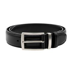 PNG eines schwarzen Lederg&uuml;rtels mit silberner Schnalle.