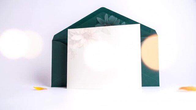 Elegant teal envelope with floral invitation card