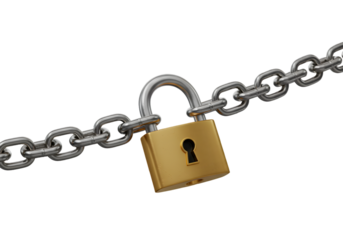Golden Lock And Silver Chains Isolated On Transparent Background Photo