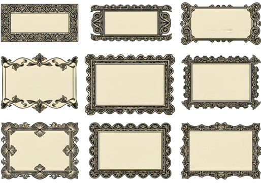 Decorative Frames In Different Shapes Isolated On Transparent Background