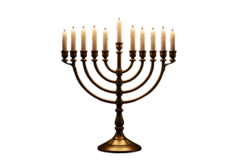 Golden Menorah With Lit Candles Isolated On Transparent Background Photo