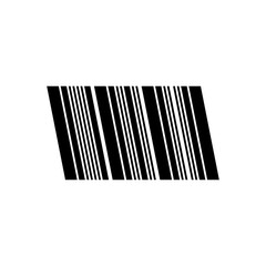 Tilted barcode with black vertical lines on a white background, representing product identification and scanning technology.