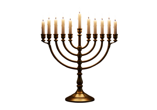 Golden Menorah With Lit Candles Isolated On Transparent Background Photo