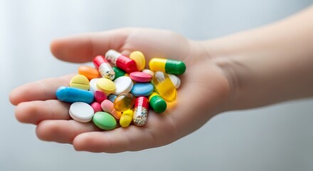 Handful of Colorful Pills and Capsules.